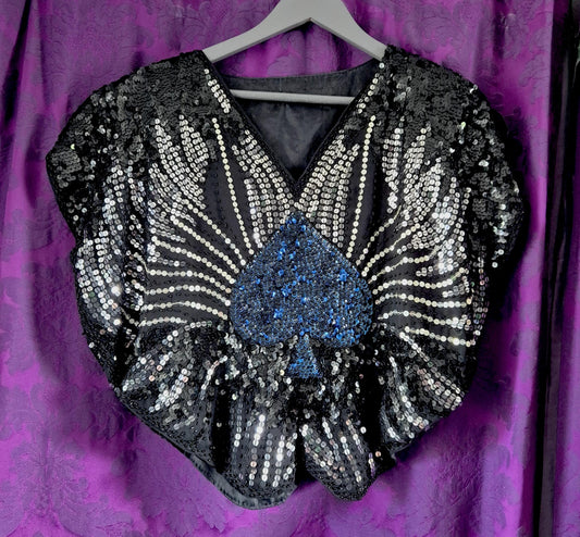 Vintage 1980s Sequin Spade Butterfly Top