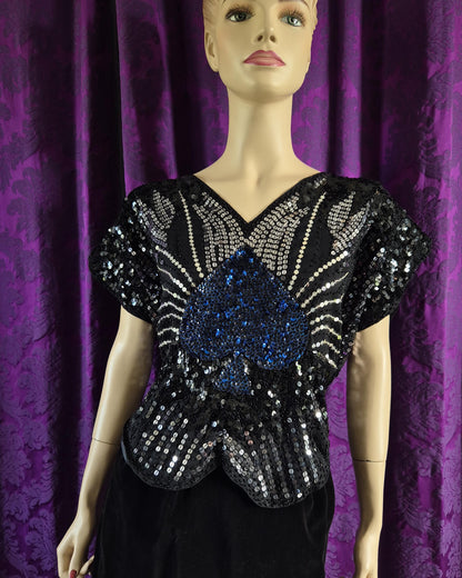 Vintage 1980s Sequin Spade Butterfly Top