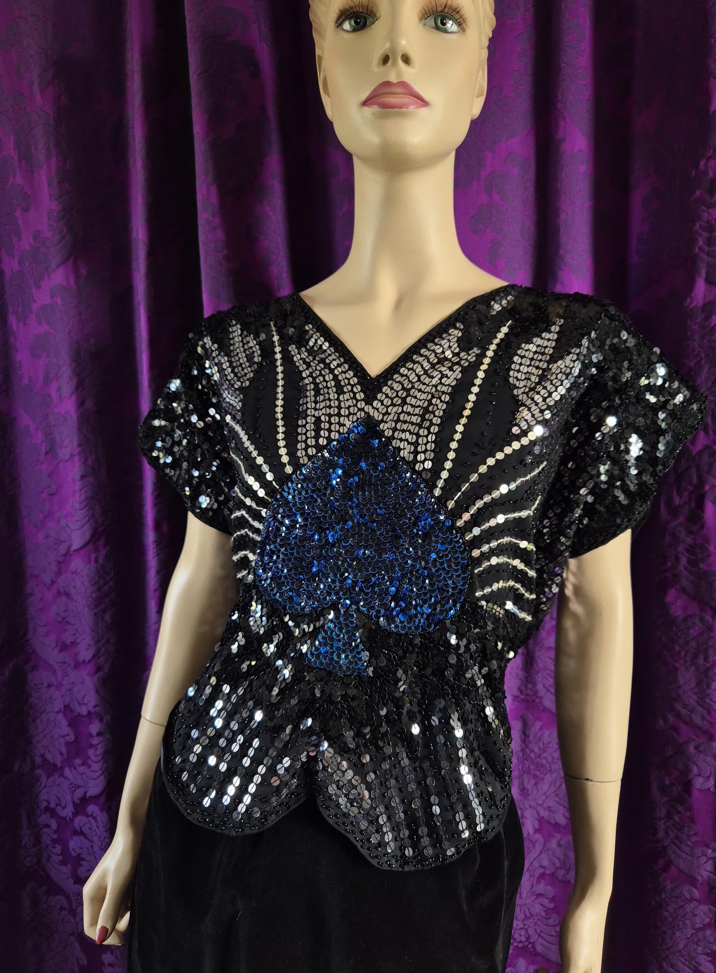Vintage 1980s Sequin Spade Butterfly Top