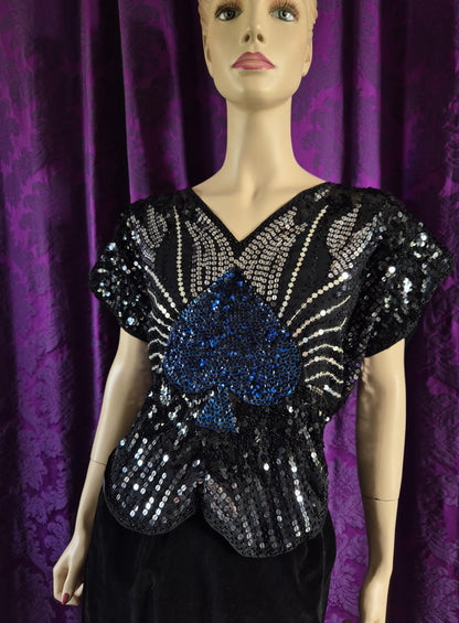 Vintage 1980s Sequin Spade Butterfly Top