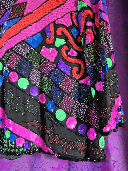 Vintage 1990s Sequin & Beads Abstract Tunic Top