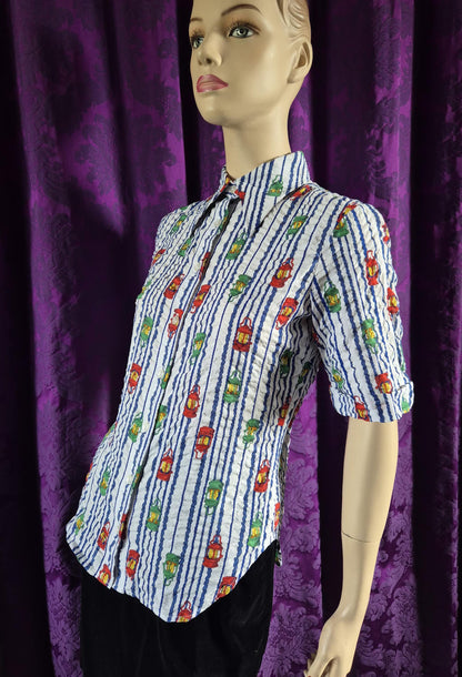 Vintage 1970s Lantern Print Cotton Striped Shirt