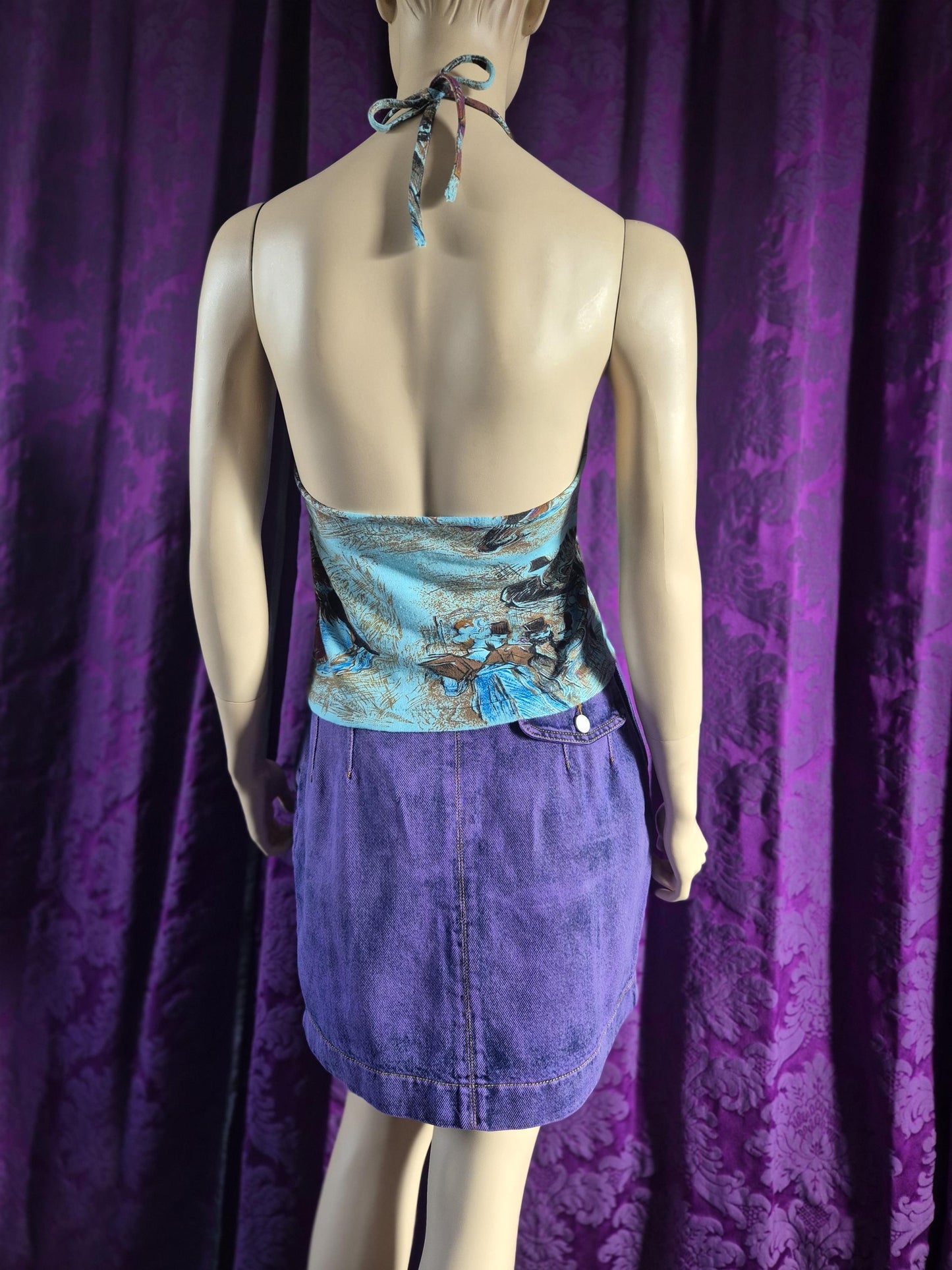 Vintage 1970s Toulouse Lautrec Jane Avril print halter top