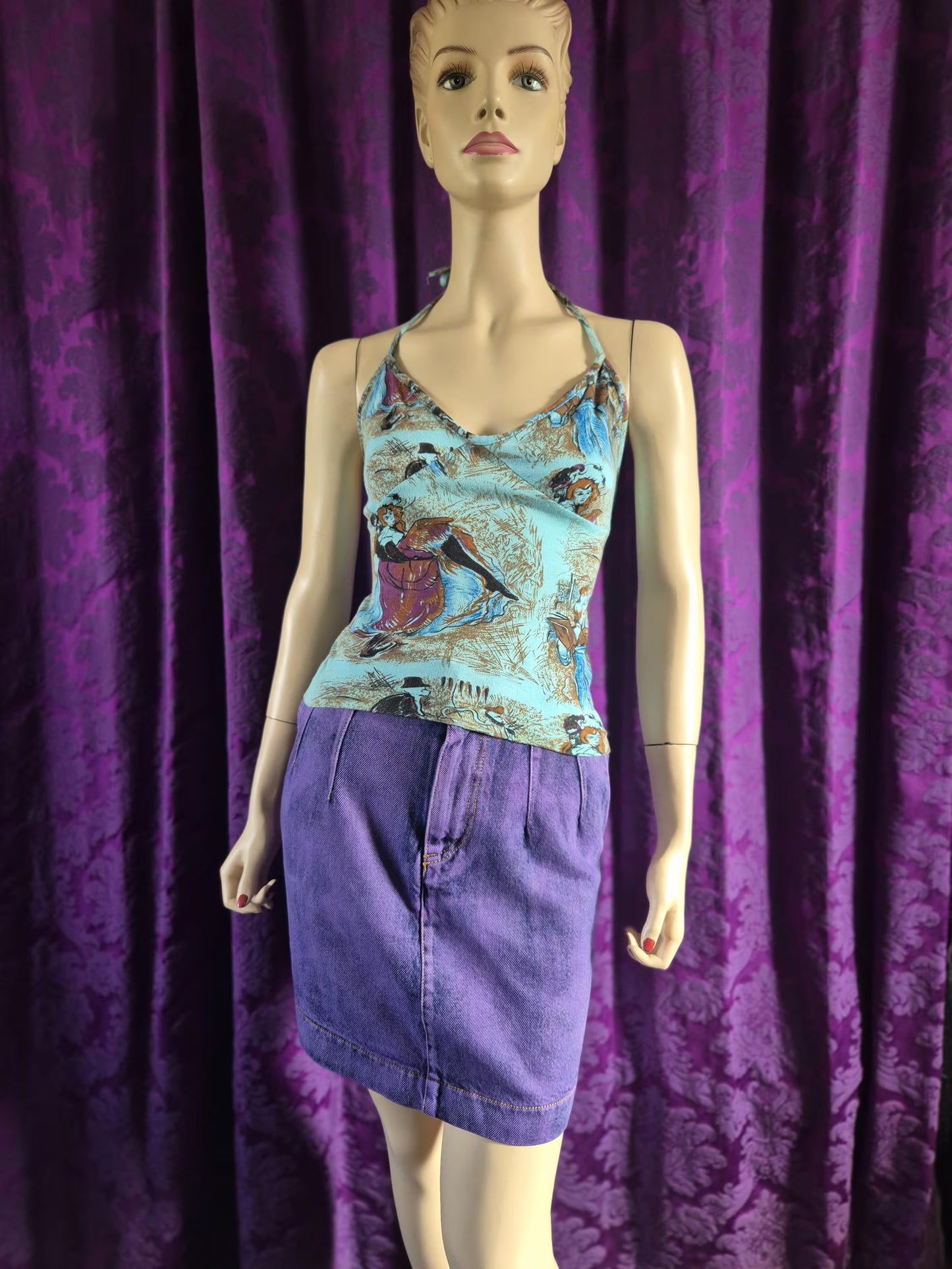 Vintage 1970s Toulouse Lautrec Jane Avril print halter top