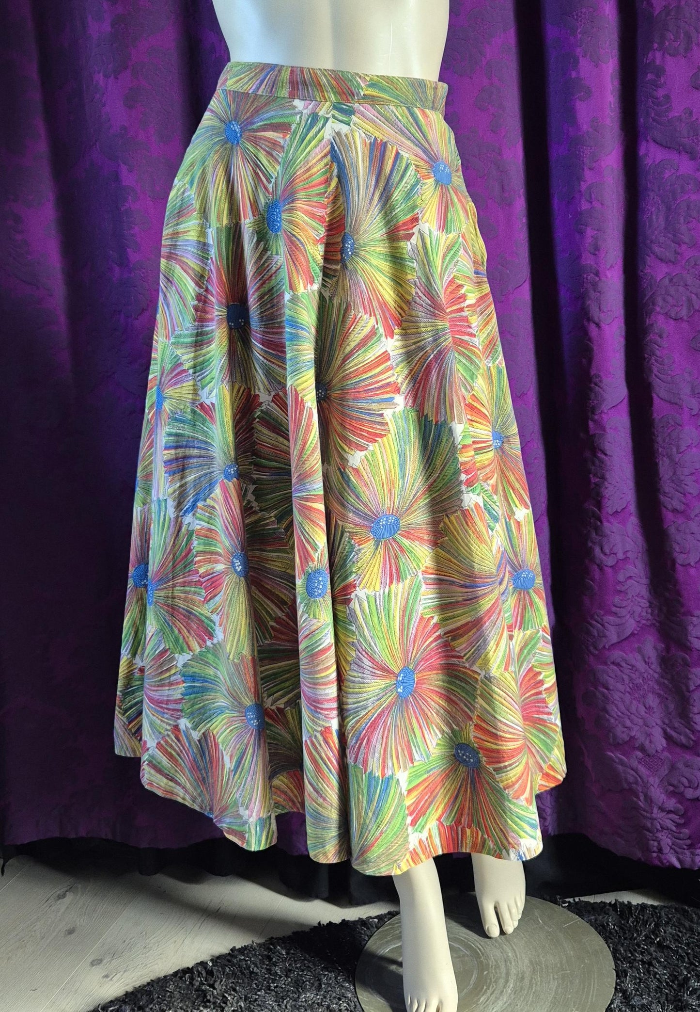 Vintage Rainbow Floral Cotton Circle Skirt