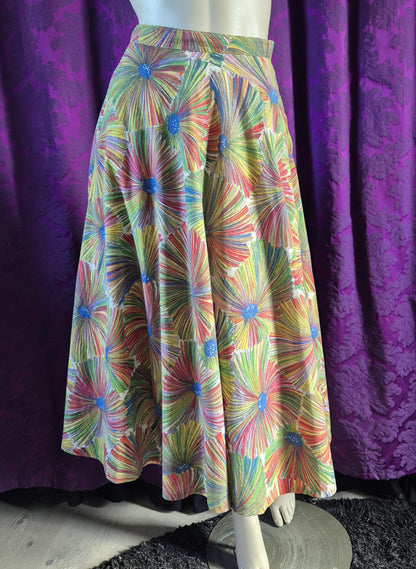 Vintage Rainbow Floral Cotton Circle Skirt