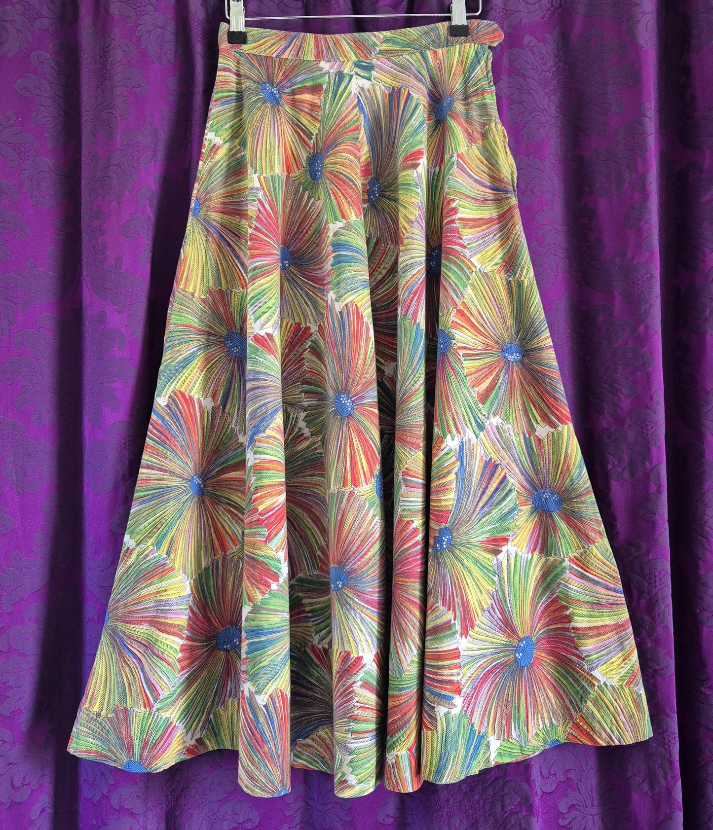 Vintage Rainbow Floral Cotton Circle Skirt