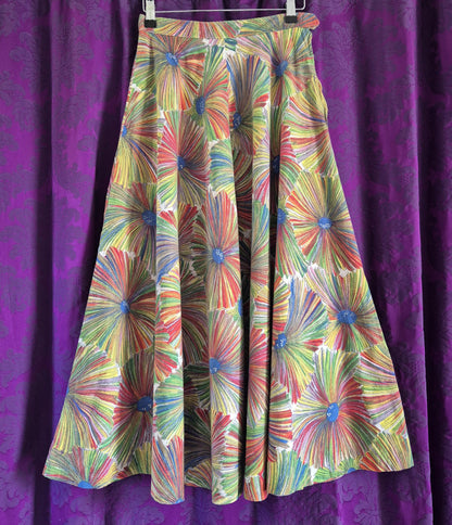 Vintage Rainbow Floral Cotton Circle Skirt
