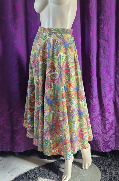 Vintage Rainbow Floral Cotton Circle Skirt