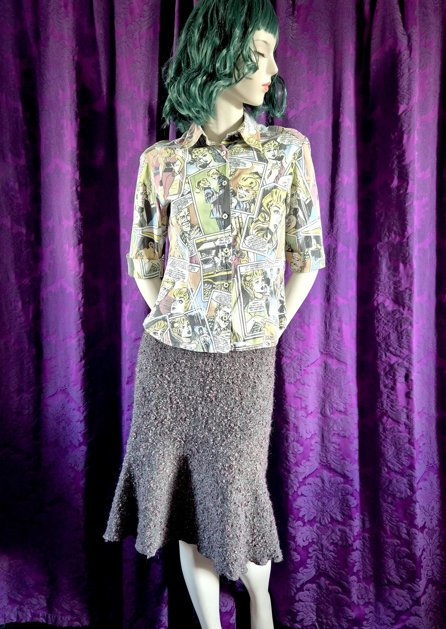 Vintage Y2K Comic Strip Print Shirt