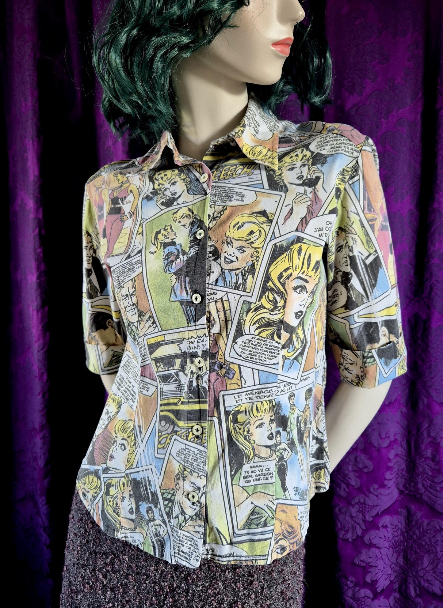 Vintage Y2K Comic Strip Print Shirt