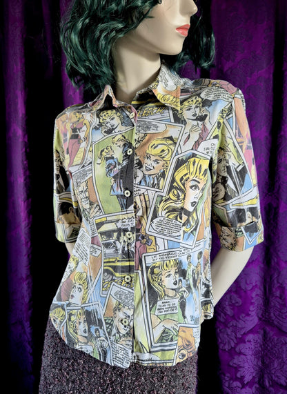Vintage Y2K Comic Strip Print Shirt