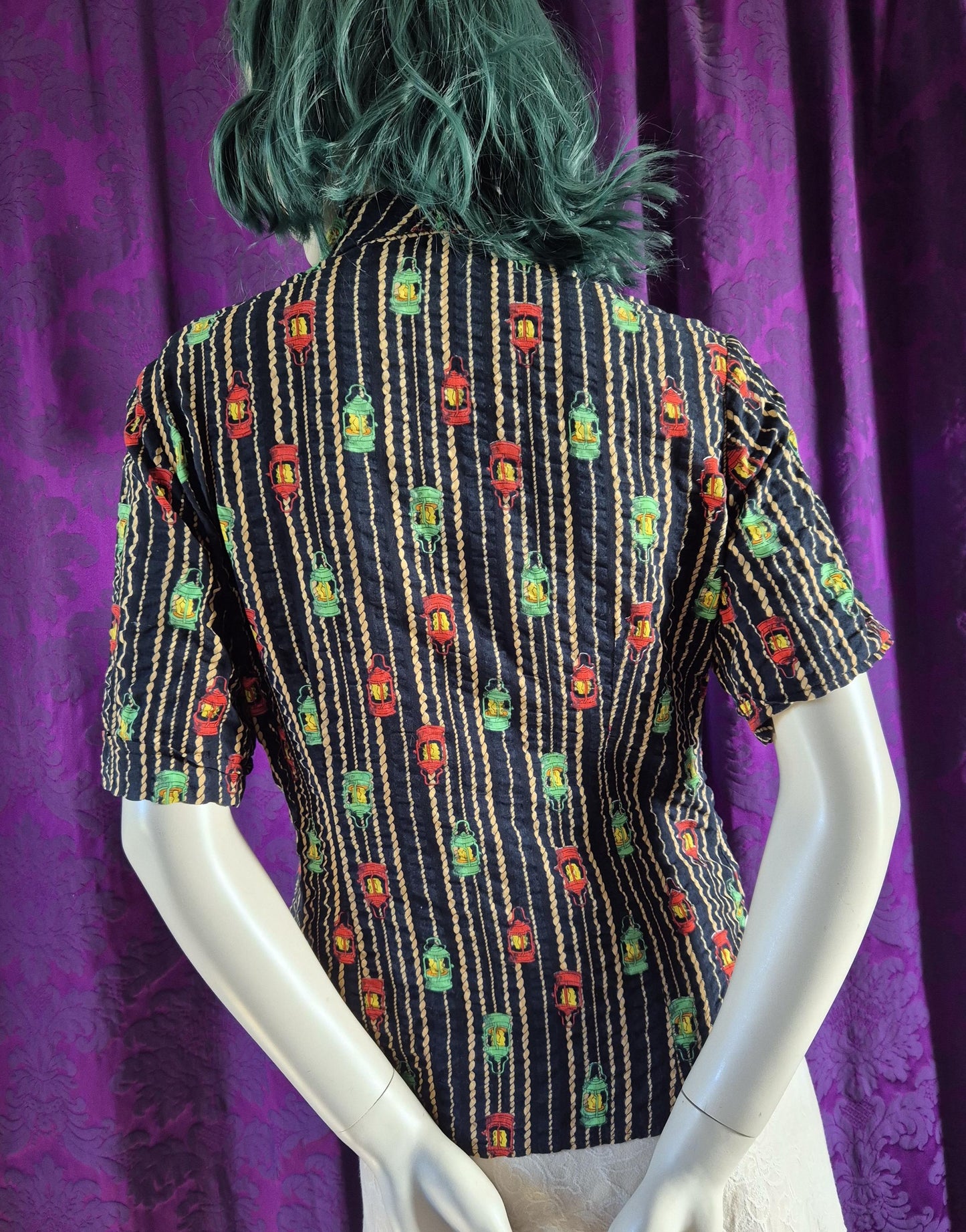 Vintage 1970s Lantern Print Cotton Striped Shirt