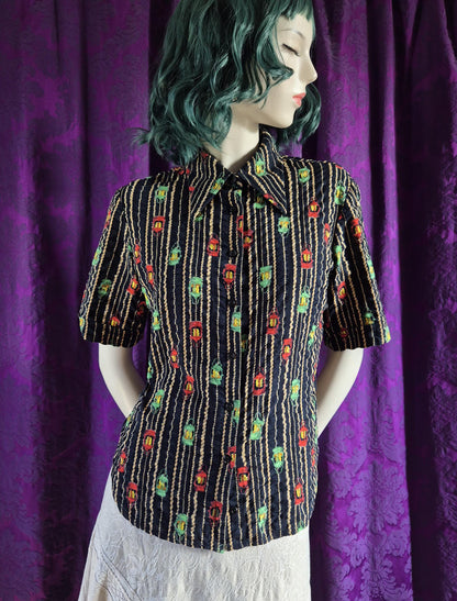 Vintage 1970s Lantern Print Cotton Striped Shirt
