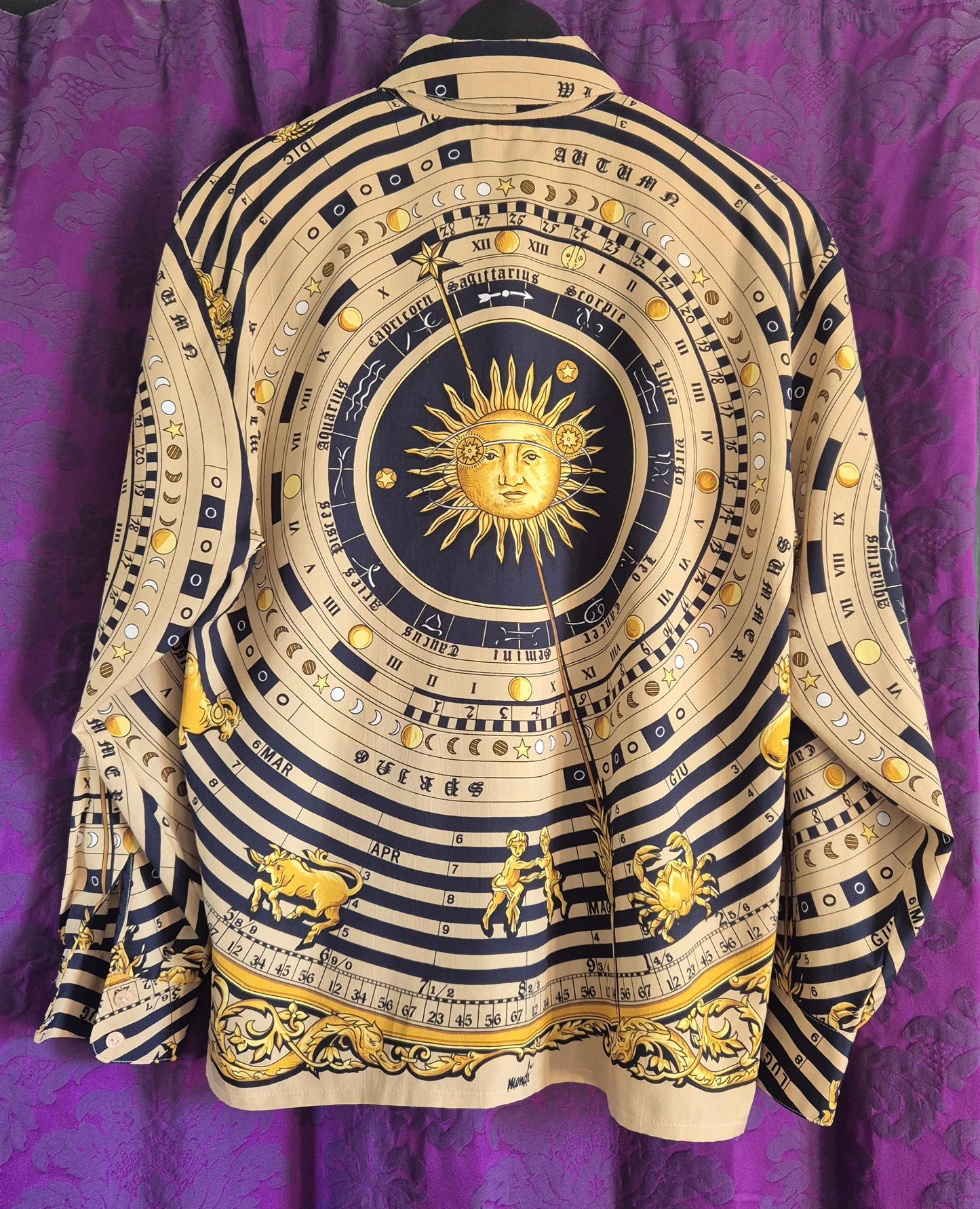 Vintage 1990s MONDI Celestial Sun Astronomical Zodiac Print Blouse