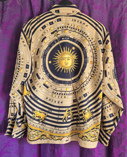 Vintage 1990s MONDI Celestial Sun Astronomical Zodiac Print Blouse