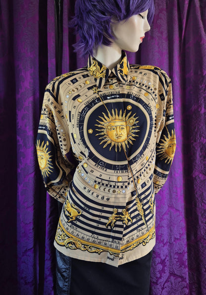 Vintage 1990s MONDI Celestial Sun Astronomical Zodiac Print Blouse