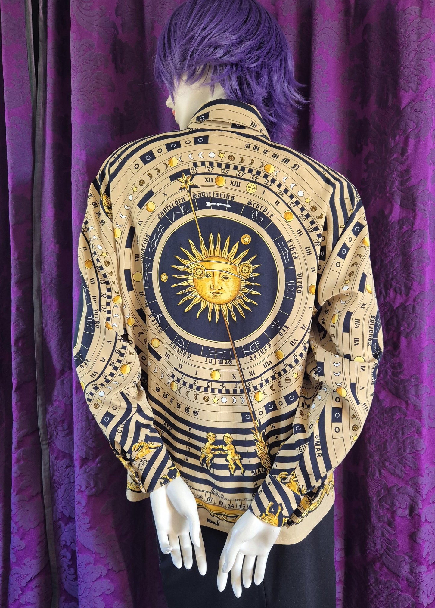 Vintage 1990s MONDI Celestial Sun Astronomical Zodiac Print Blouse