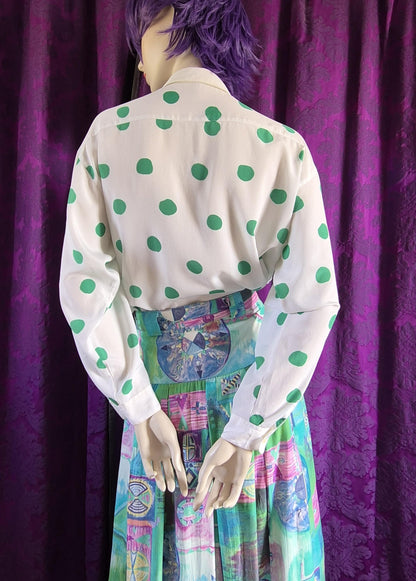 Vintage Green Polka Dots Rodier Paris Blouse