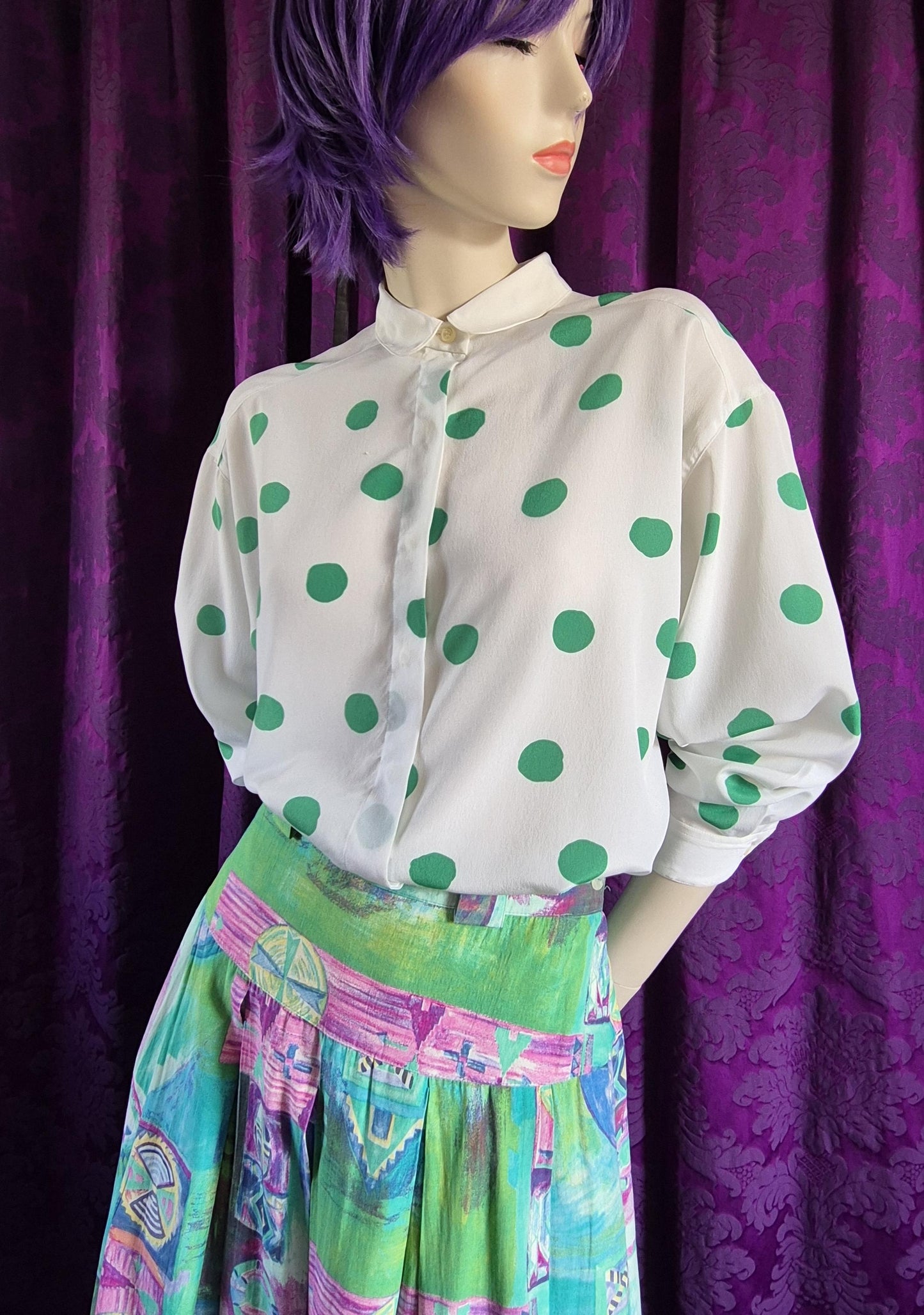 Vintage Green Polka Dots Rodier Paris Blouse