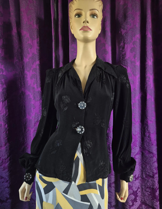 Vintage 1970s Chrisallis London jacquard blouse with statement lucite buttons