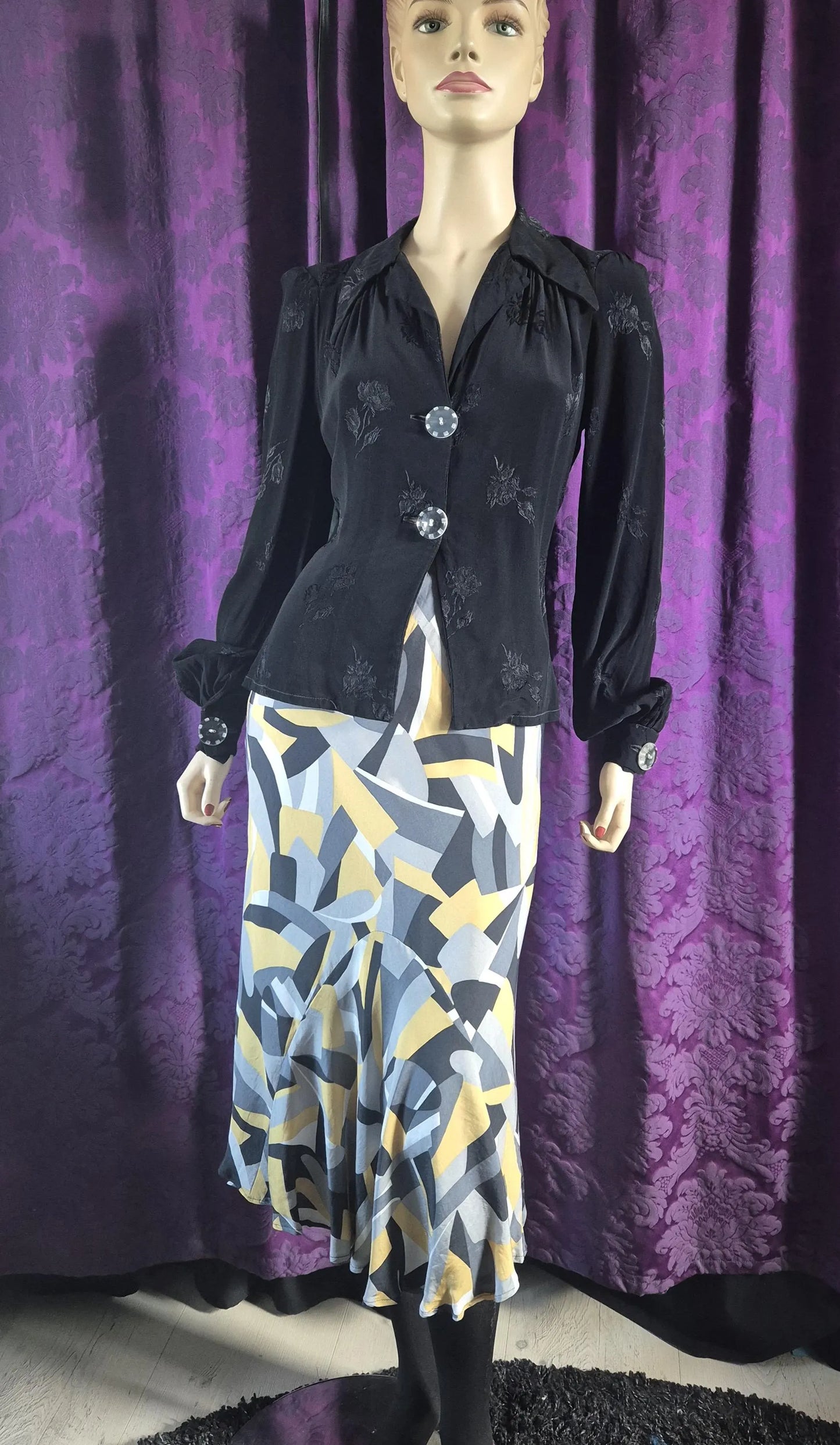 Vintage 1970s Chrisallis London jacquard blouse with statement lucite buttons