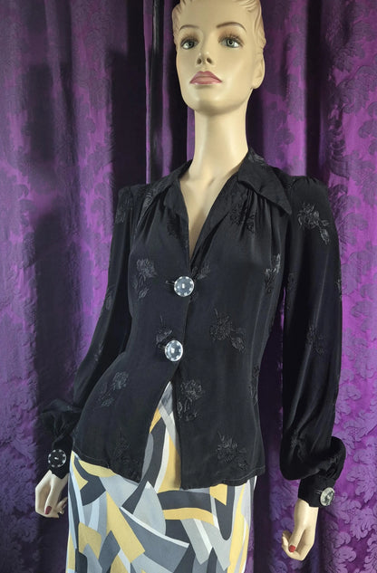 Vintage 1970s Chrisallis London jacquard blouse with statement lucite buttons