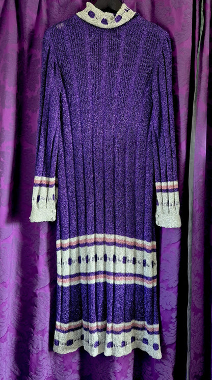 Vintage 1970s Violet Lurex Ribbed Knit Evening Dress