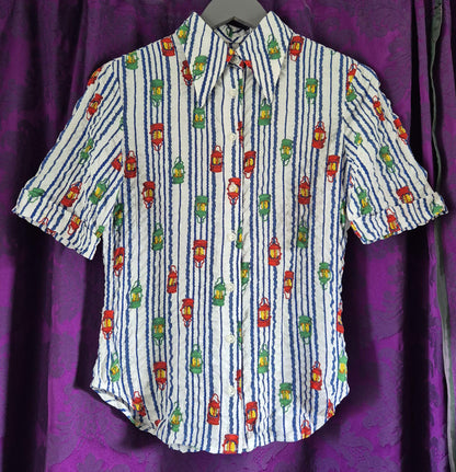 Vintage 1970s Lantern Print Cotton Striped Shirt