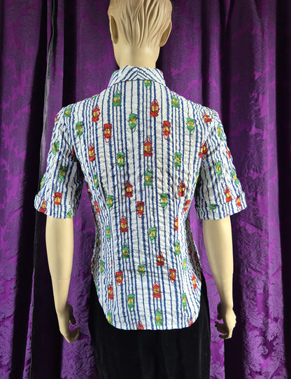 Vintage 1970s Lantern Print Cotton Striped Shirt