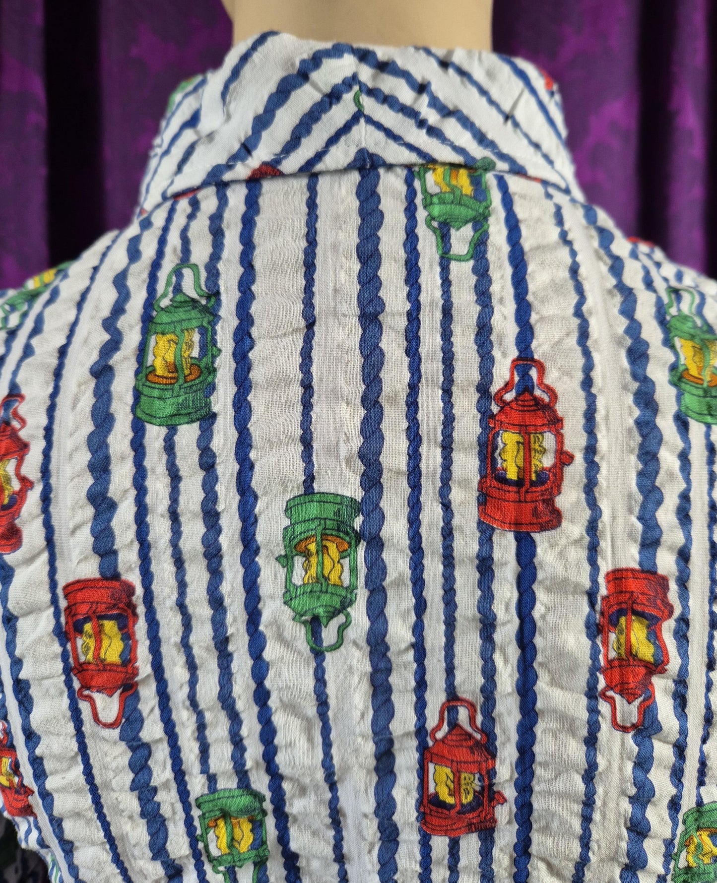 Vintage 1970s Lantern Print Cotton Striped Shirt