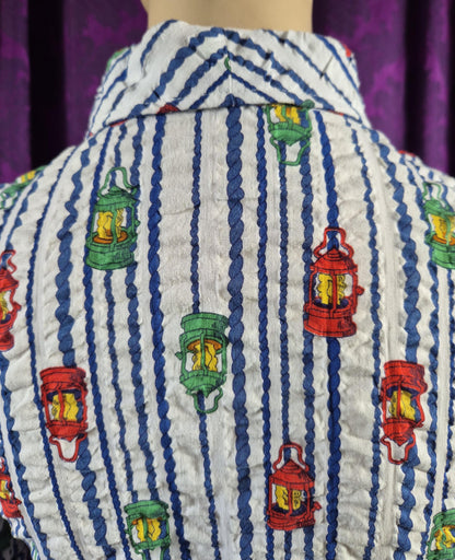 Vintage 1970s Lantern Print Cotton Striped Shirt