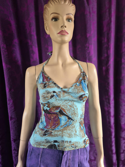 Vintage 1970s Toulouse Lautrec Jane Avril print halter top