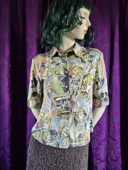 Vintage Y2K Comic Strip Print Shirt