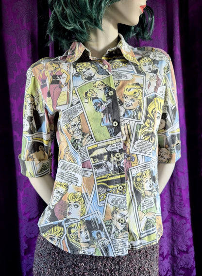 Vintage Y2K Comic Strip Print Shirt