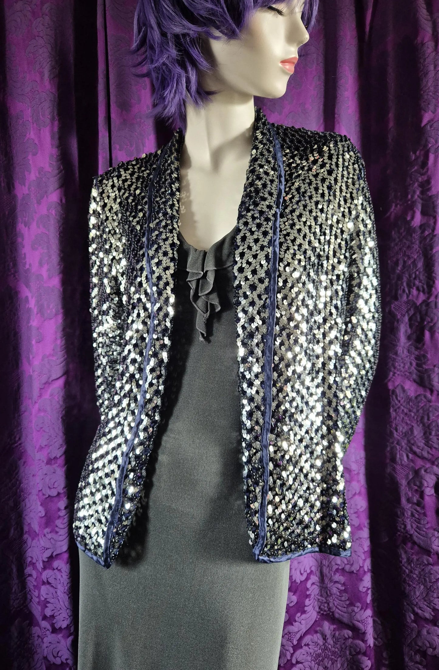 Vintage Silver Sequin Knit Jacket