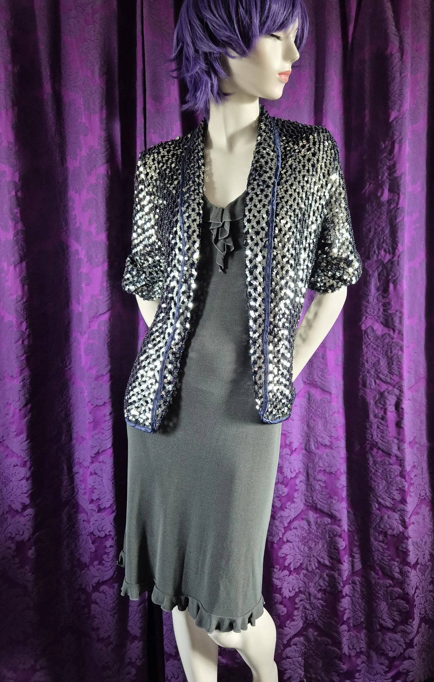 Vintage Silver Sequin Knit Jacket