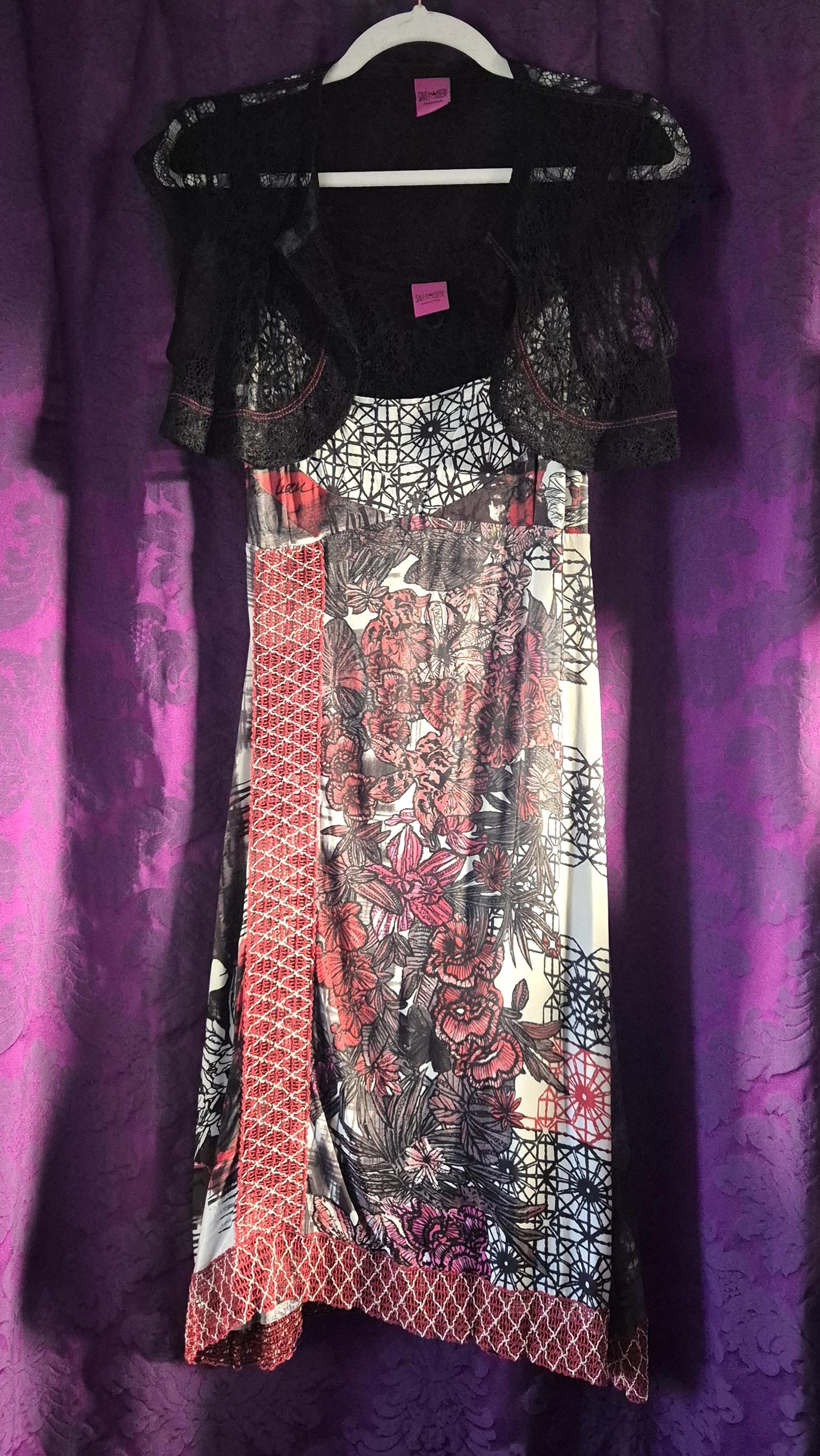 Save The Queen Floral and Geometric Print Dress & Lace Bolero