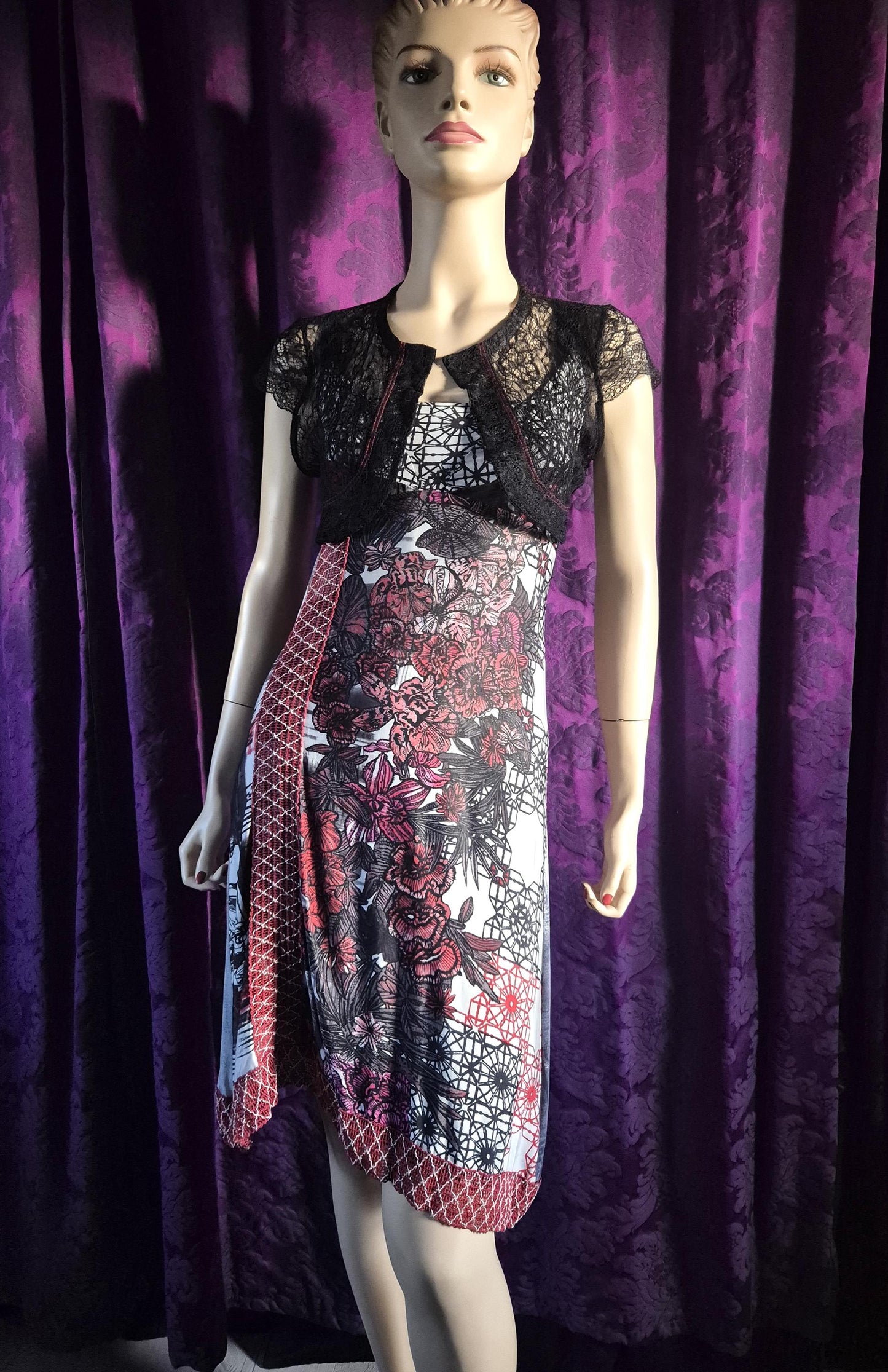 Save The Queen Floral and Geometric Print Dress & Lace Bolero