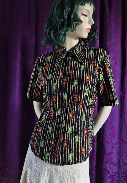 Vintage 1970s Lantern Print Cotton Striped Shirt