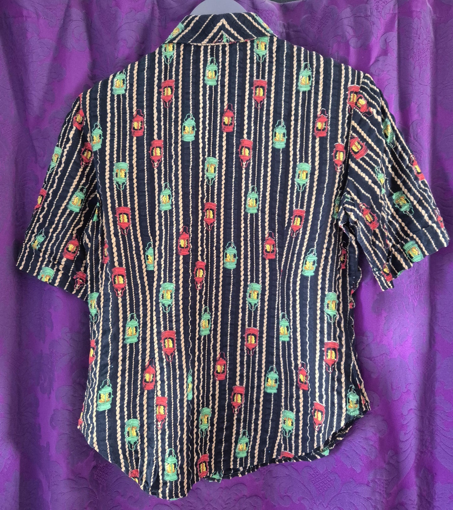 Vintage 1970s Lantern Print Cotton Striped Shirt