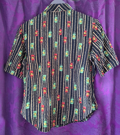 Vintage 1970s Lantern Print Cotton Striped Shirt