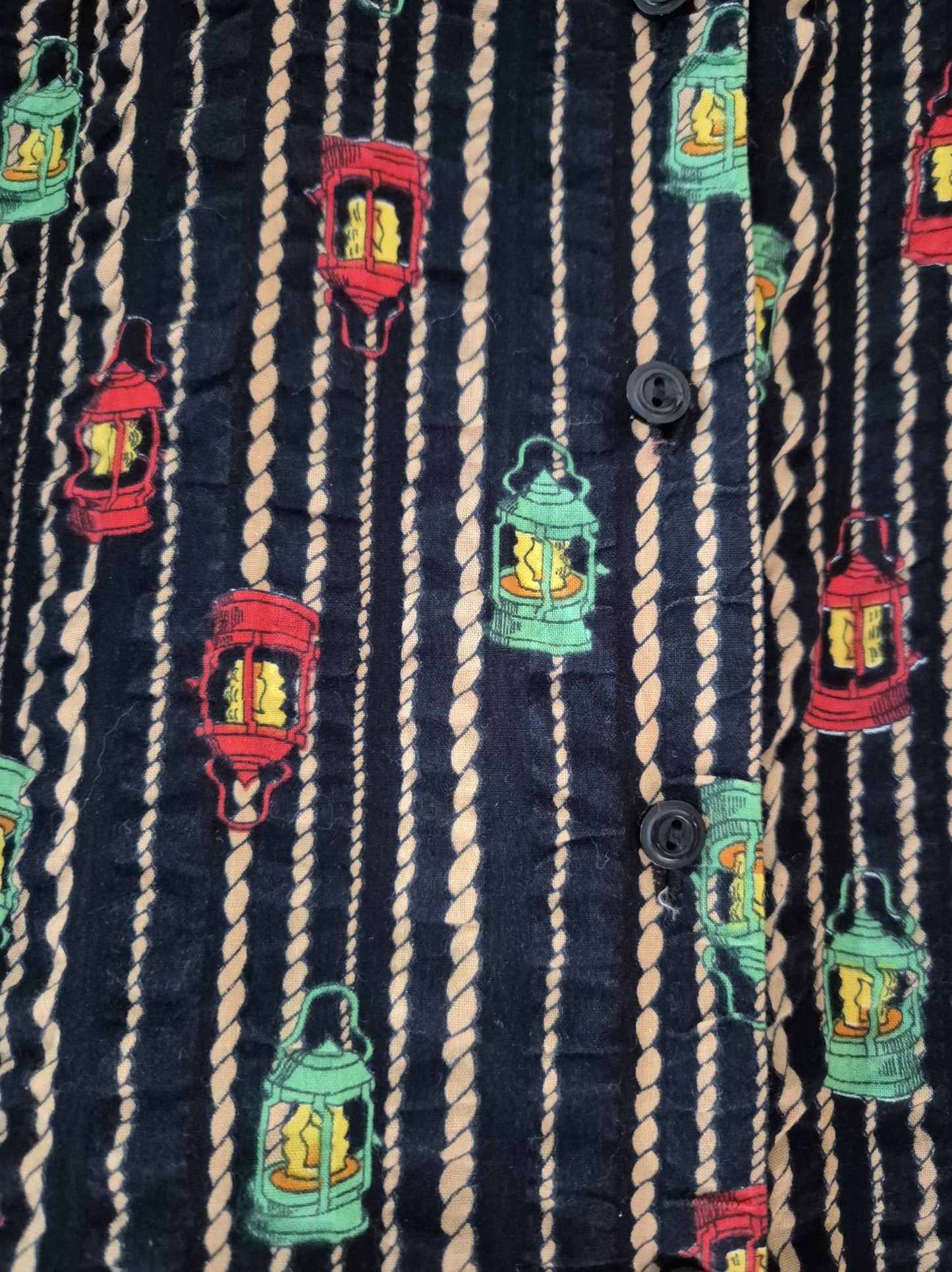 Vintage 1970s Lantern Print Cotton Striped Shirt
