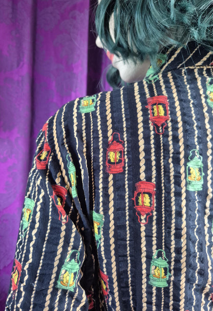 Vintage 1970s Lantern Print Cotton Striped Shirt