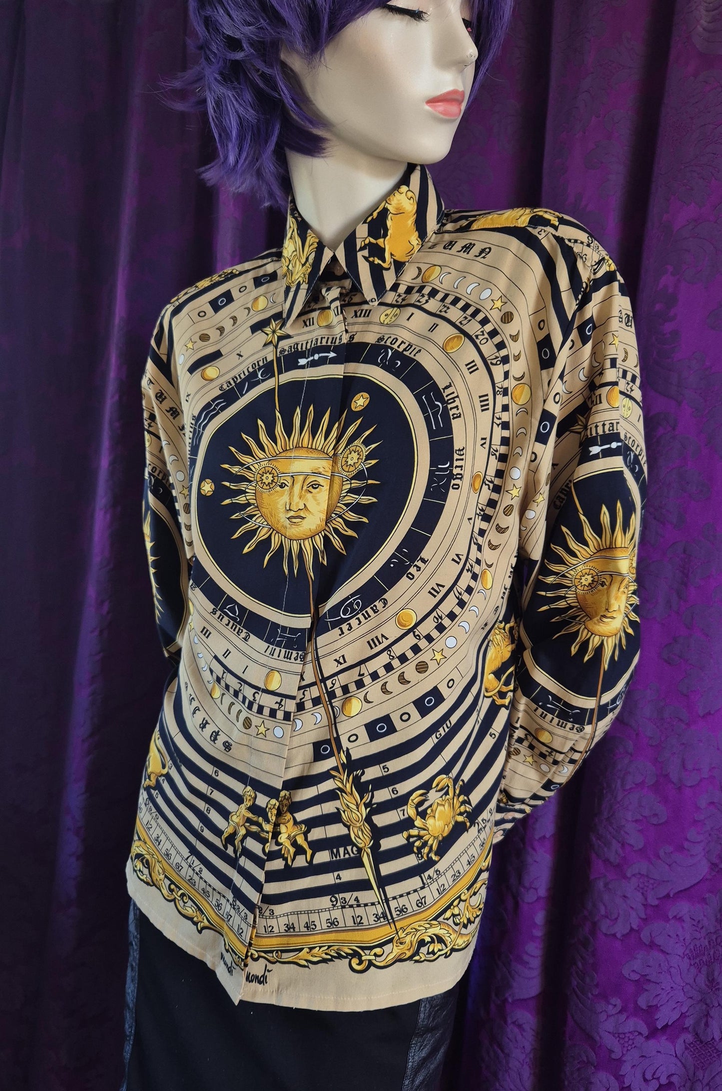 Vintage 1990s MONDI Celestial Sun Astronomical Zodiac Print Blouse