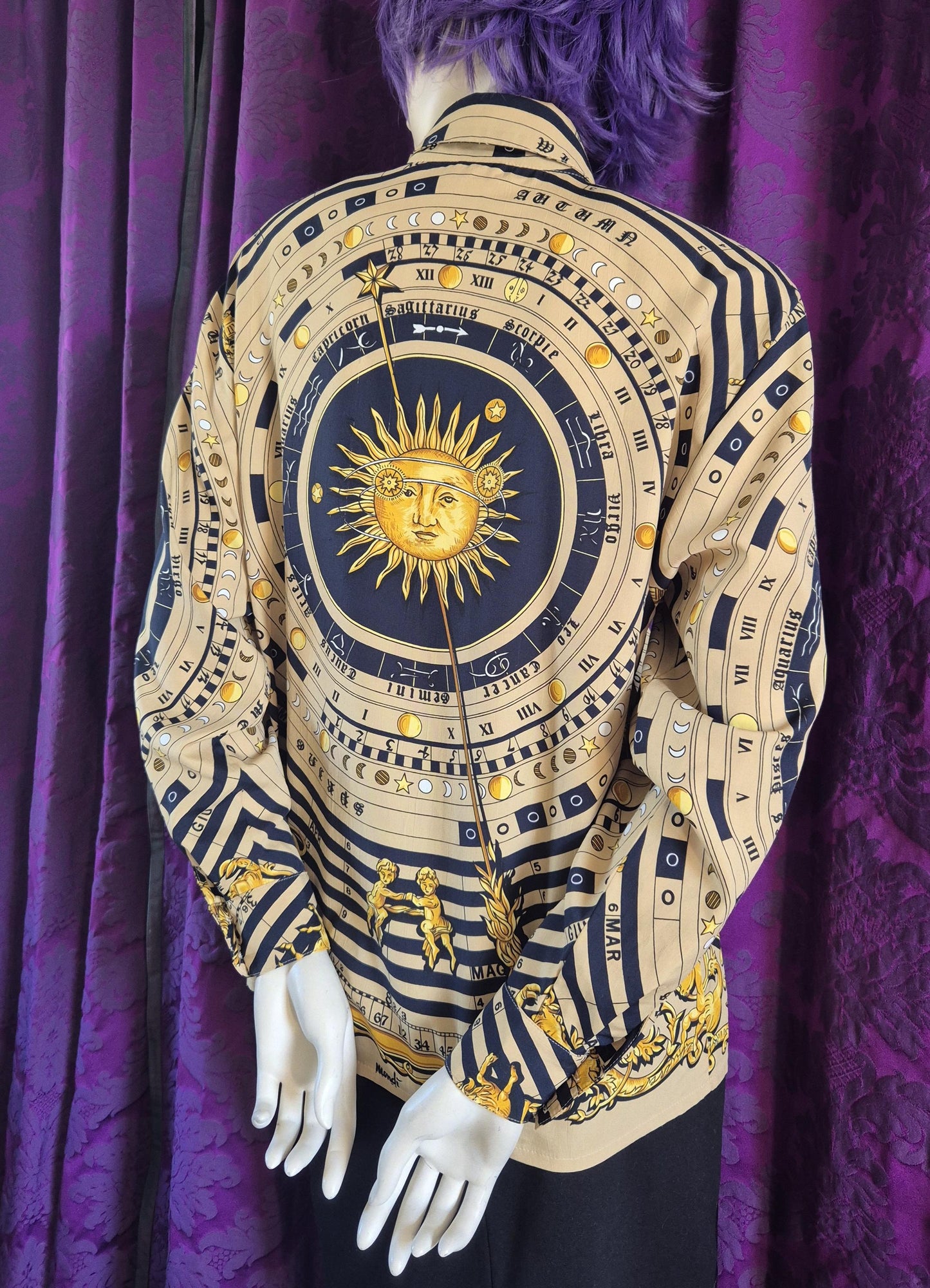 Vintage 1990s MONDI Celestial Sun Astronomical Zodiac Print Blouse