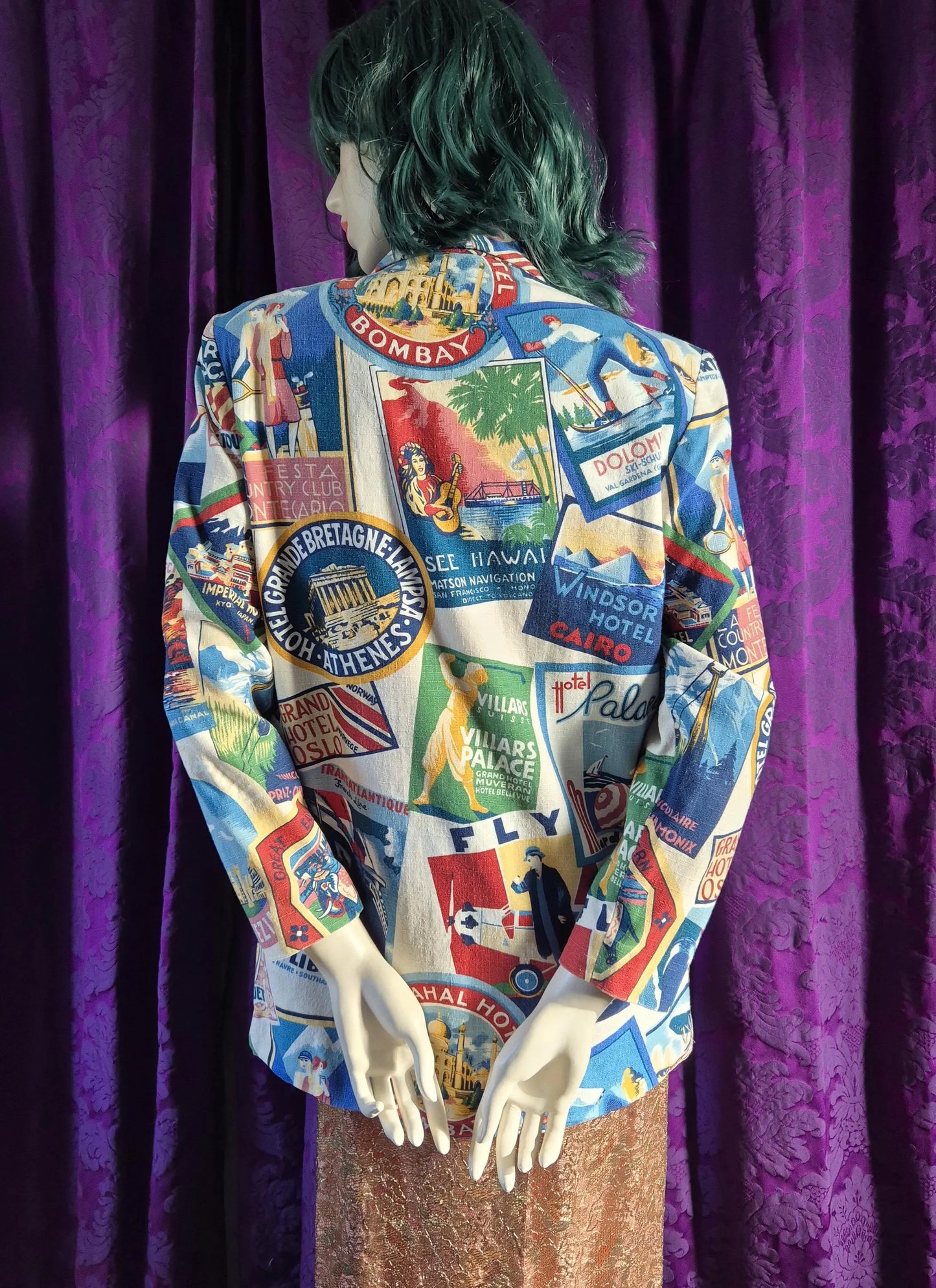 Vintage Luggage Labels Travel Print Blazer