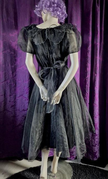 Vintage Crystal Organza Petal Ruffle Collar Party Dress