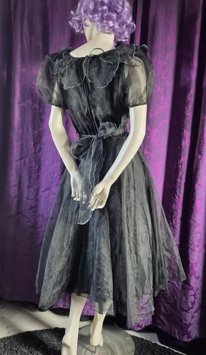Vintage Crystal Organza Petal Ruffle Collar Party Dress