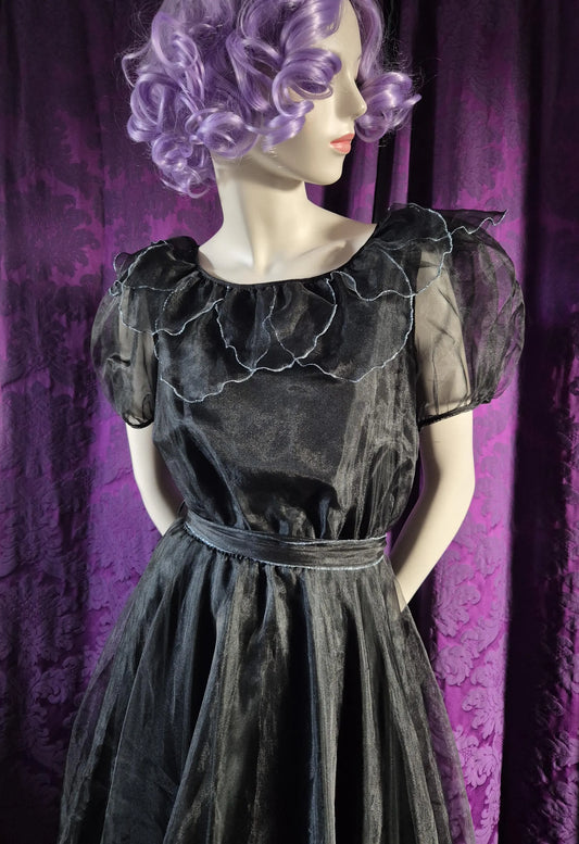 Vintage Crystal Organza Petal Ruffle Collar Party Dress